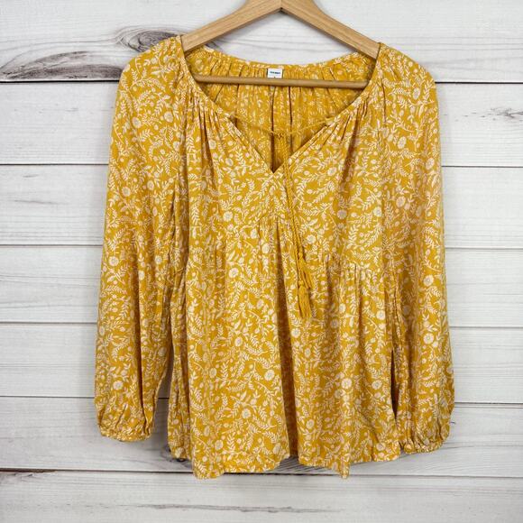 Women's Old Navy Yellow V Neck Floral Blouse Size Small - Picture 1 of 7